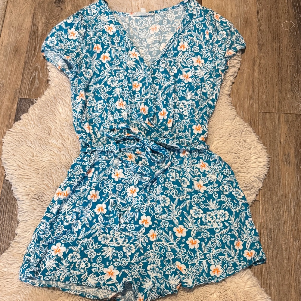 BeBop Blue and Orange Floral Jumpsuit